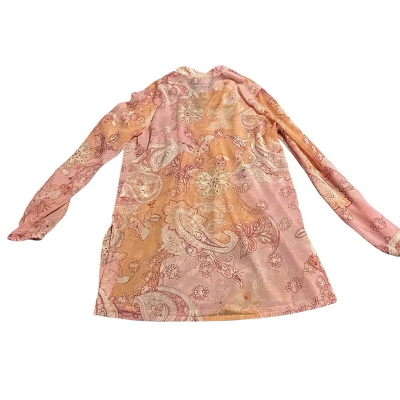 Susan‎ Graver Tunic Blouse Women Size XXS Pink Sheer Paisley Chiffon Peasant - Picture 2 of 10